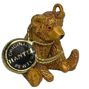 Vintage Hantel Pewter Jointed Miniature 1.25” Enamel Teddy Bear Charm
